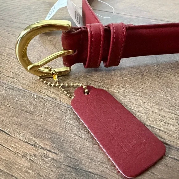 Coach Vintage Red Leather Belt Gold Brass Buckle Large NWT - Picture 7 of 10